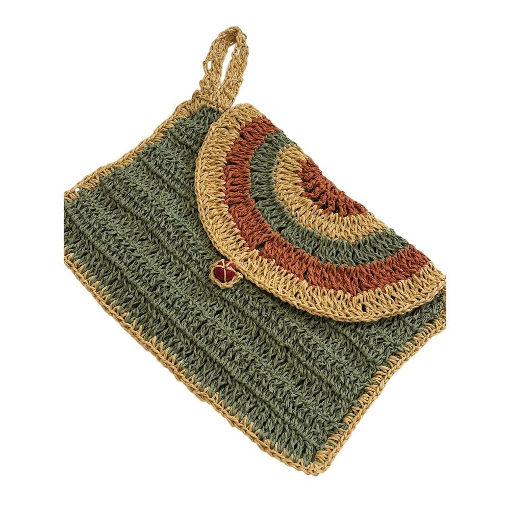 Handmade Boho Woven Clutch Bag Fringe Straw Knit Wristlet Beach Purse - Picture 3 of 9